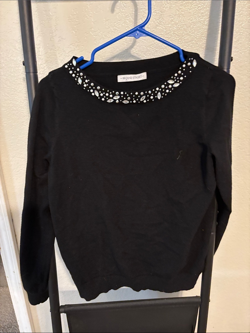 99 Jane Street Black Embellished Crew Neck Sweater